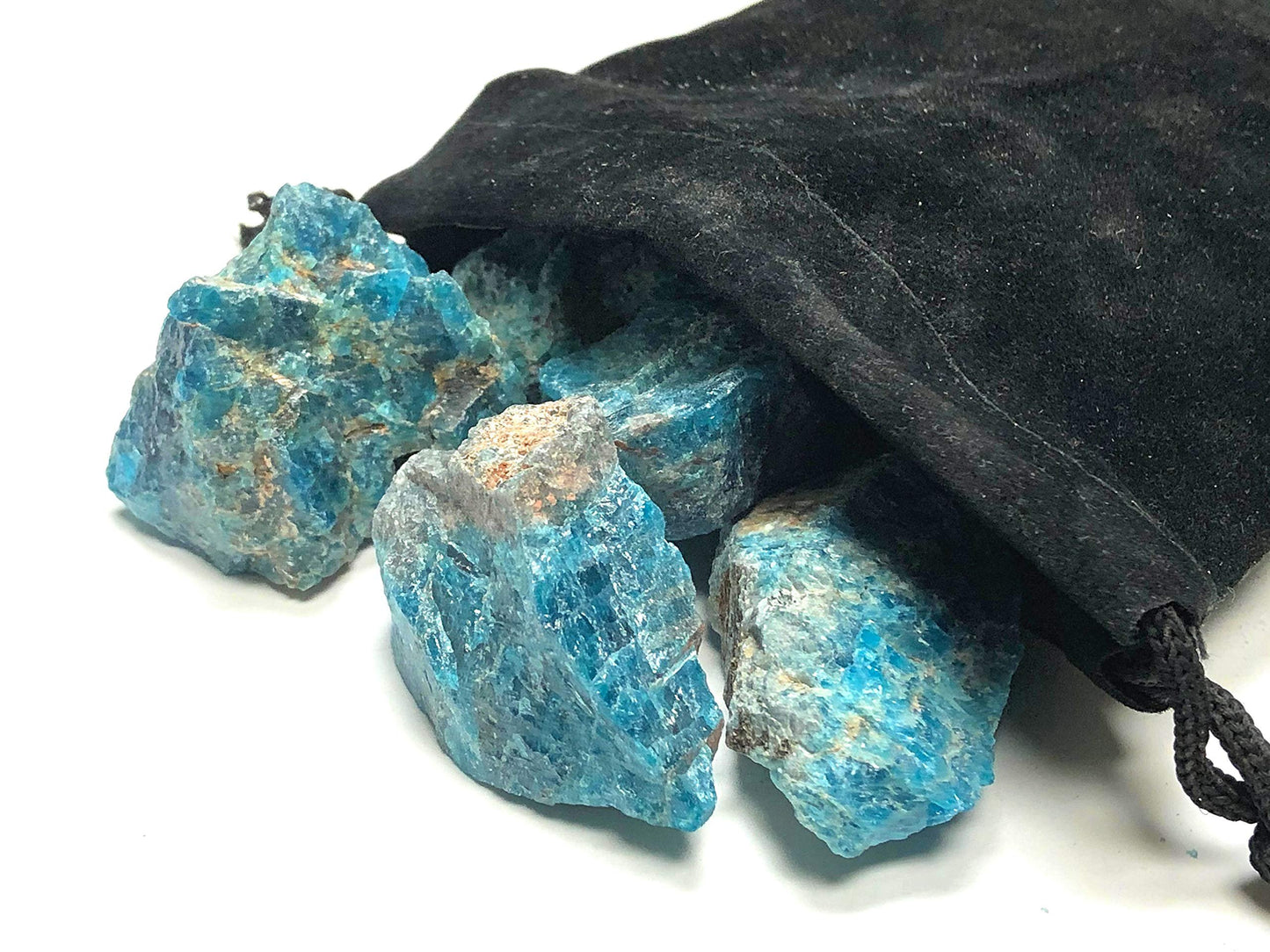 Zentron Crystal Collection: Blue Apatite Large 1" Natural Rough Stones and Velvet Pouch Blue Apatite Large 1" Natural Rough Stones and Velvet Pouch