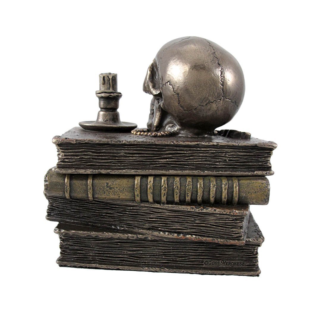 Veronese Design 4 3/4 Inch Wizard's Study Books And Skull Trinket Secrect Stash Box Resin Sculpture Bronze Finish