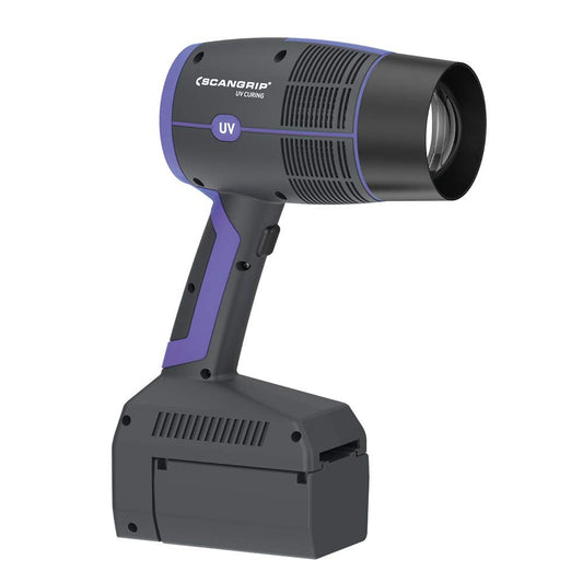 SCANGRIP UV-Gun, Rechargeable LED Work Light for UV Curing of Large Paint Repair, Exchangeable Battery Pack, Handheld, 1 Minute Curing Time, Can be Used on Plastic and Heat Sensitive Material