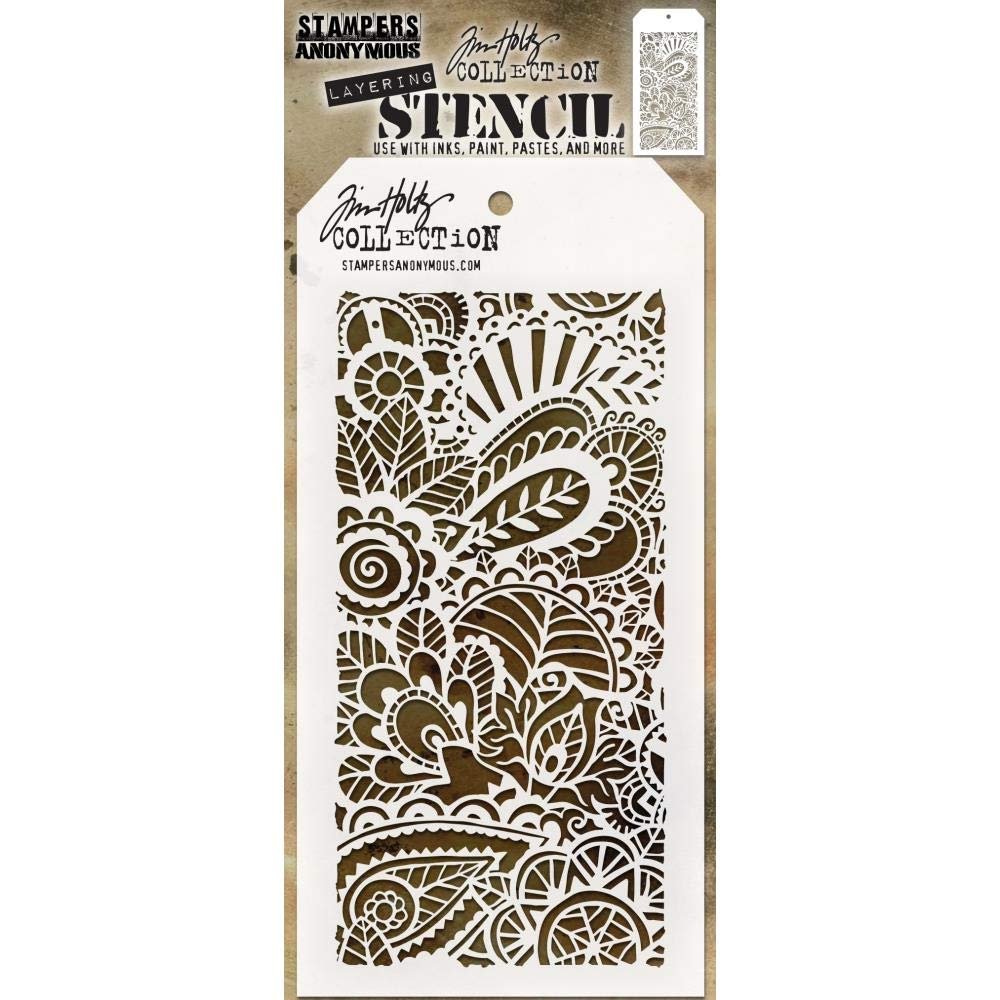 Tim Holtz Stencils Set - Doodle Art 1, Doodle Art 2 and Bouquet - 3 Item Bundle