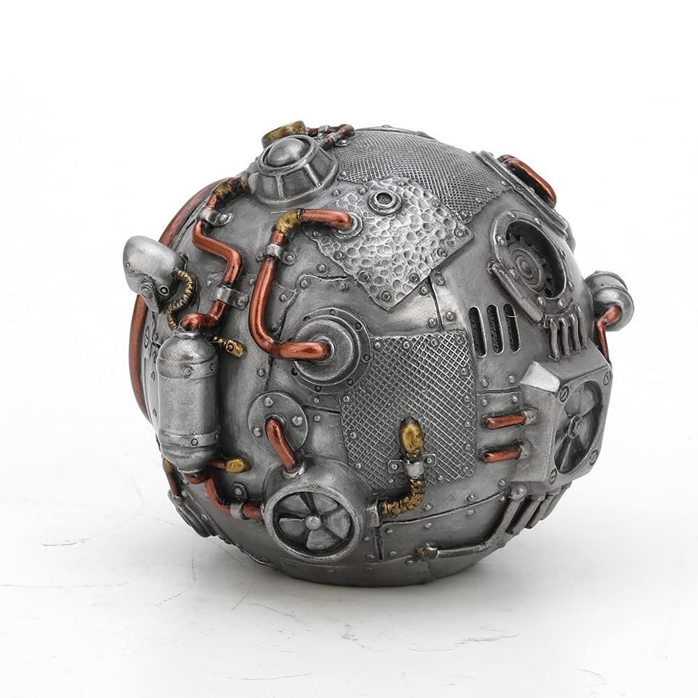 Veronese Design 3 3/8 Inch Tall Steampunk Orb from Outer Space Alien Collectible Cold Cast Pewter Finish Resin Sculpture