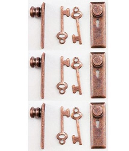 Dollhouse Miniature 1:24 Scale Door Knobs and Back Plate with Keys in Bronze Finish by Handley House