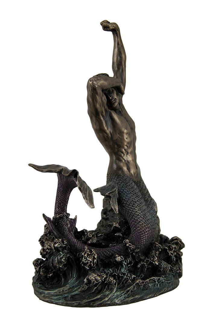 Veronese Design 7 7/8" Tall Merman Stretching on Rock Cold Cast Resin Antique Bronze Finish Sculpture Nautical Mermaid Statue