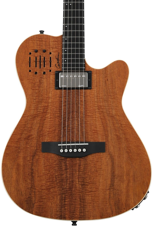 Godin A-Series A6 Ultra Koa HG 037438 6-String Chambered Body Acoustic-Electric Guitar, Right Handed, Koa High Gloss