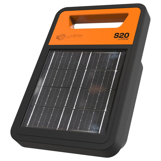 Gallagher S20 Solar Electric Fence Charger | Powers Up to 2 Miles of Typical Fence | Lithium Battery Technology | 0.2 Joule Solar Energizer for Poultry, Livestock, Gardens, and Pets