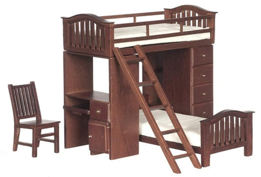 Aztec Imports, Inc. Dollhouse Miniature Student's Walnut Bunkbed Loft