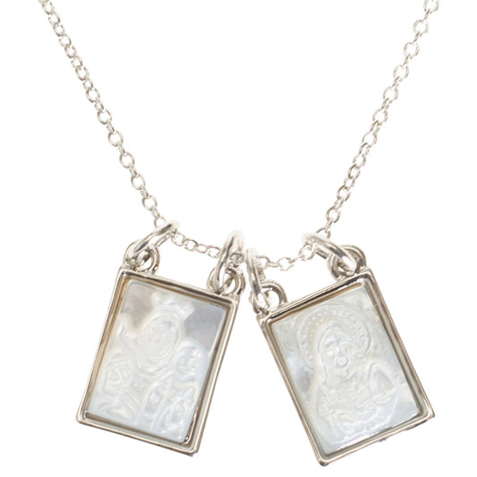 Roman Double Holy Scapular Silver Zinc Necklace 18 Inches Long