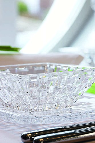 Nachtmann Bossa Nova Crystal Glass Serving Set – (5.75" x 11.3") Rectangular Platter with Two Square Bowls, Textured Basketweave Design for Snacks, Fruit, Desserts & Lead-Free Entertaining Gift