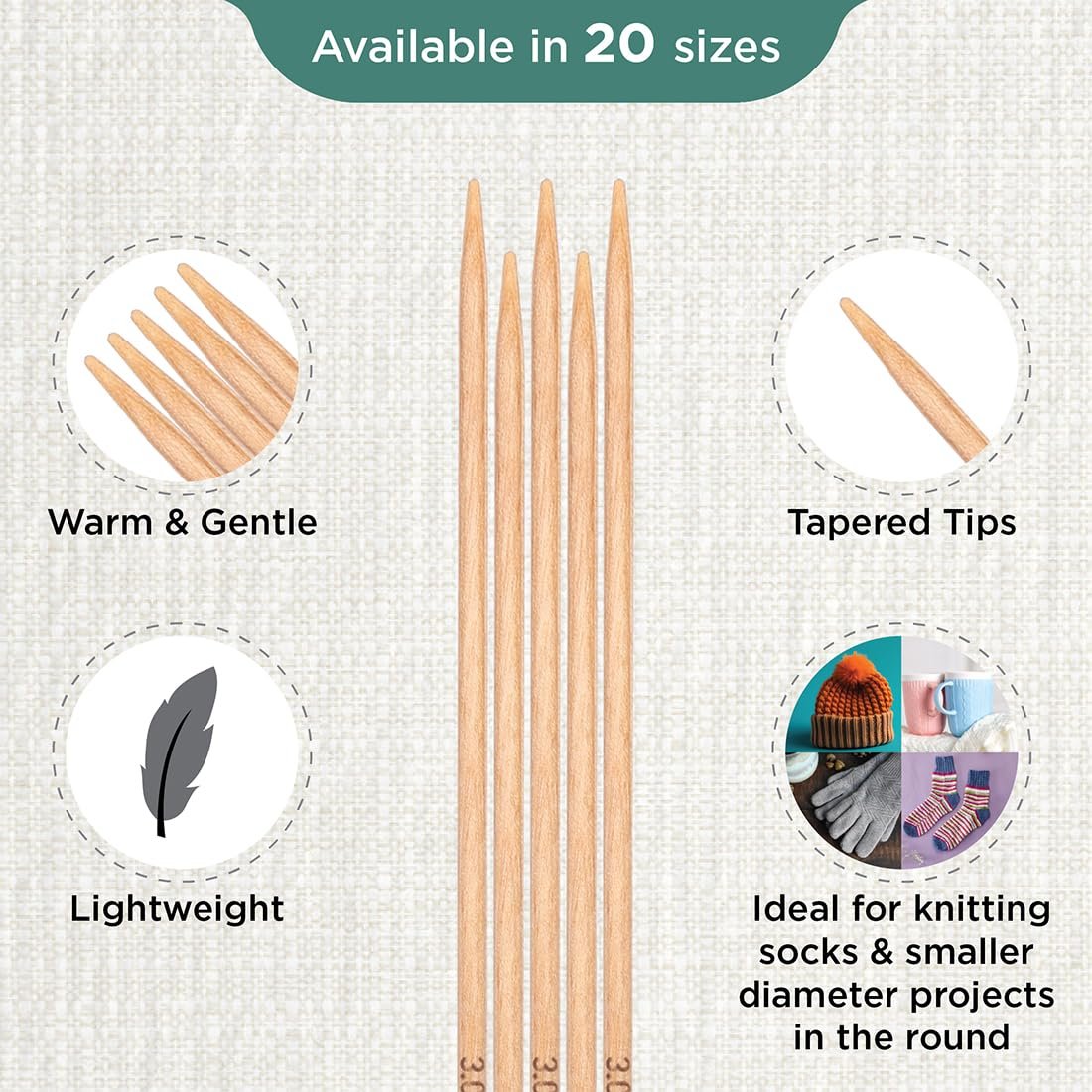 KnitPro Basix Beech Double Pointed Needles 8" (20cm)