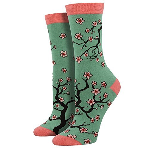 Socksmith Cherry Blossoms Socks Jade Green Size 9-11, 1 EA