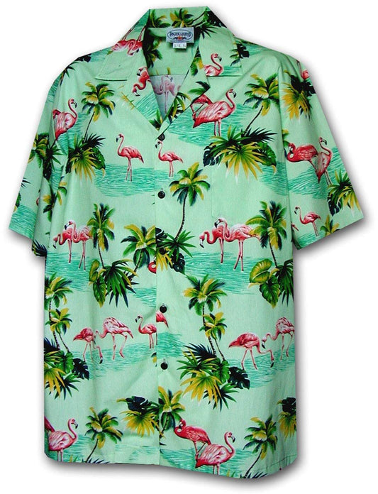 Pacific Legend Men's Flamingos Hawaiian Shirt Sage-4XL