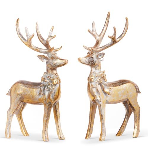 Raz Imports 2023 O Tannenbaum 7" Aged Gold Deer with Bow Ornament, Asst of 2