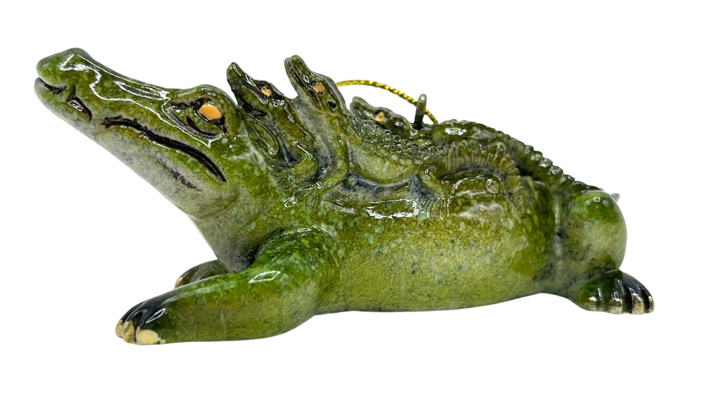 Cape Shore Christmas Glossy Resin Ornament, Gator with Babies, Holiday Tree Decoration, Home Collection