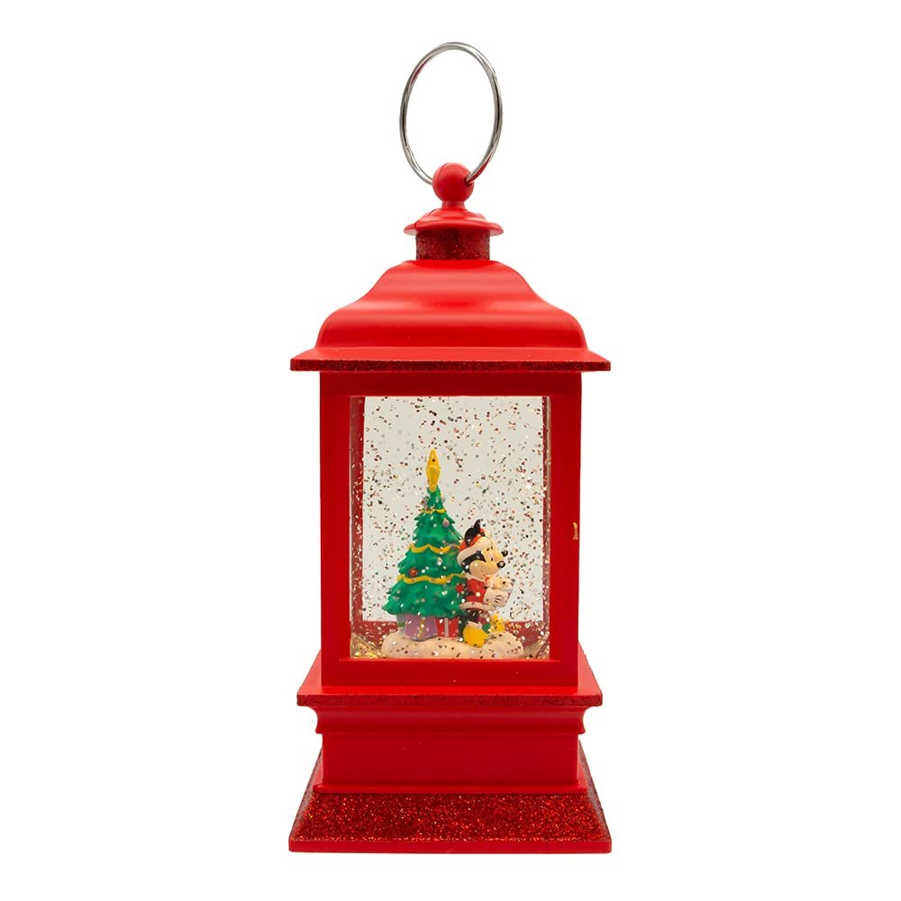 Disney Kurt Adler 9-Inch Battery-Operated Mickey and Minnie Spinning Musical Light-Up Lantern Table Piece, Red