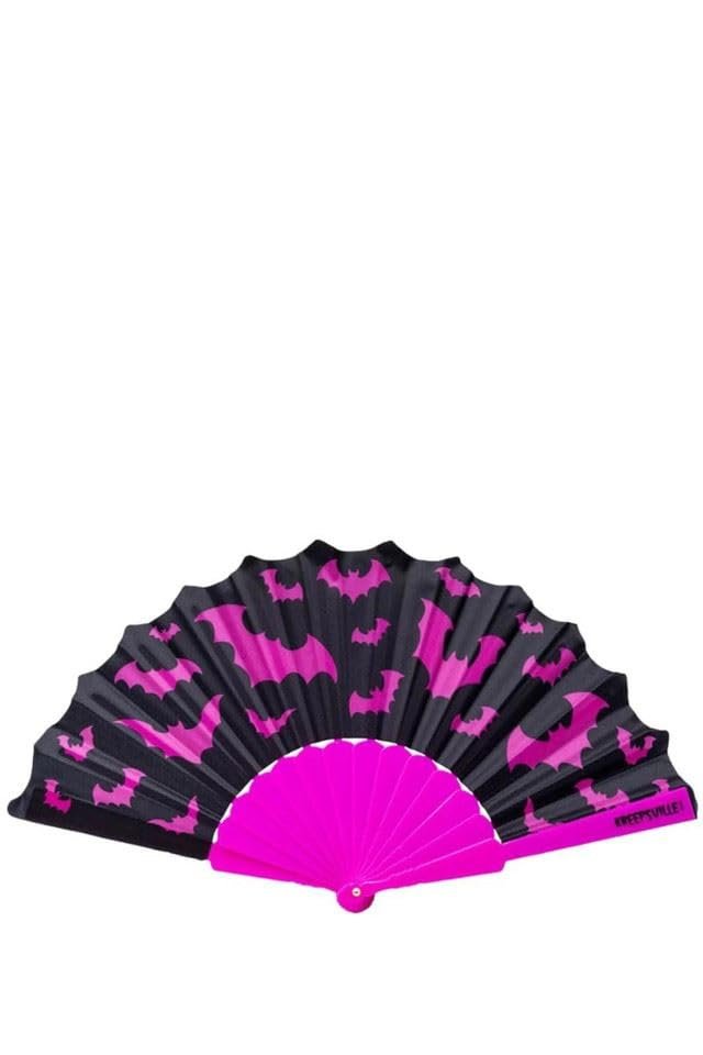 kreepsville 666 Bat Scallop Fan – Gothic Pink and Black Hand Fan for Goth Style