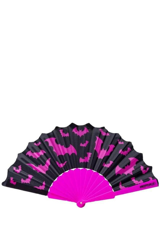 kreepsville 666 Bat Scallop Fan – Gothic Pink and Black Hand Fan for Goth Style