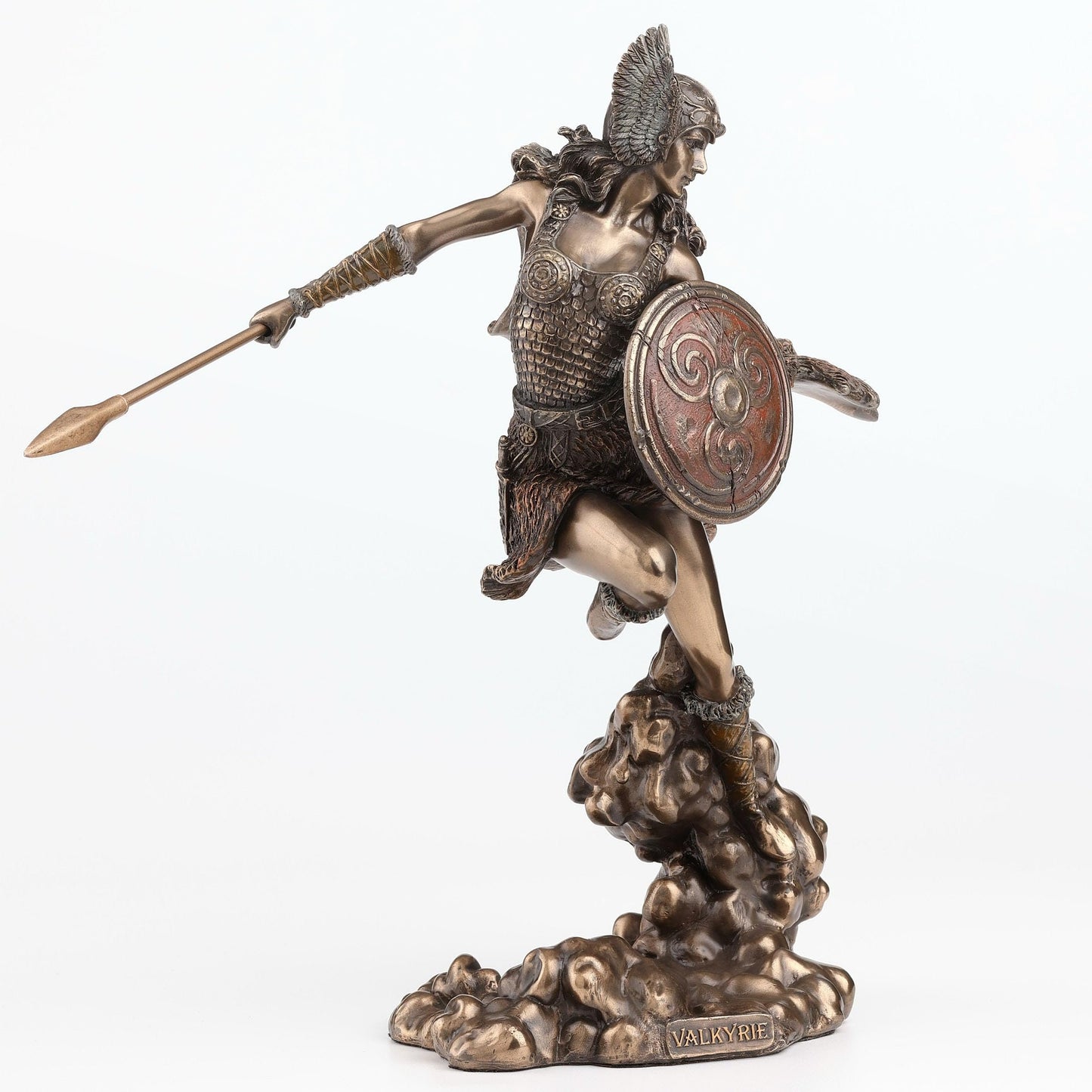 Veronese Design 9 1/4 Inch Norse Goddess Valkyrie Wielding Spear and Shield Cold Cast Resin Bronze Finish Statue Sculpture