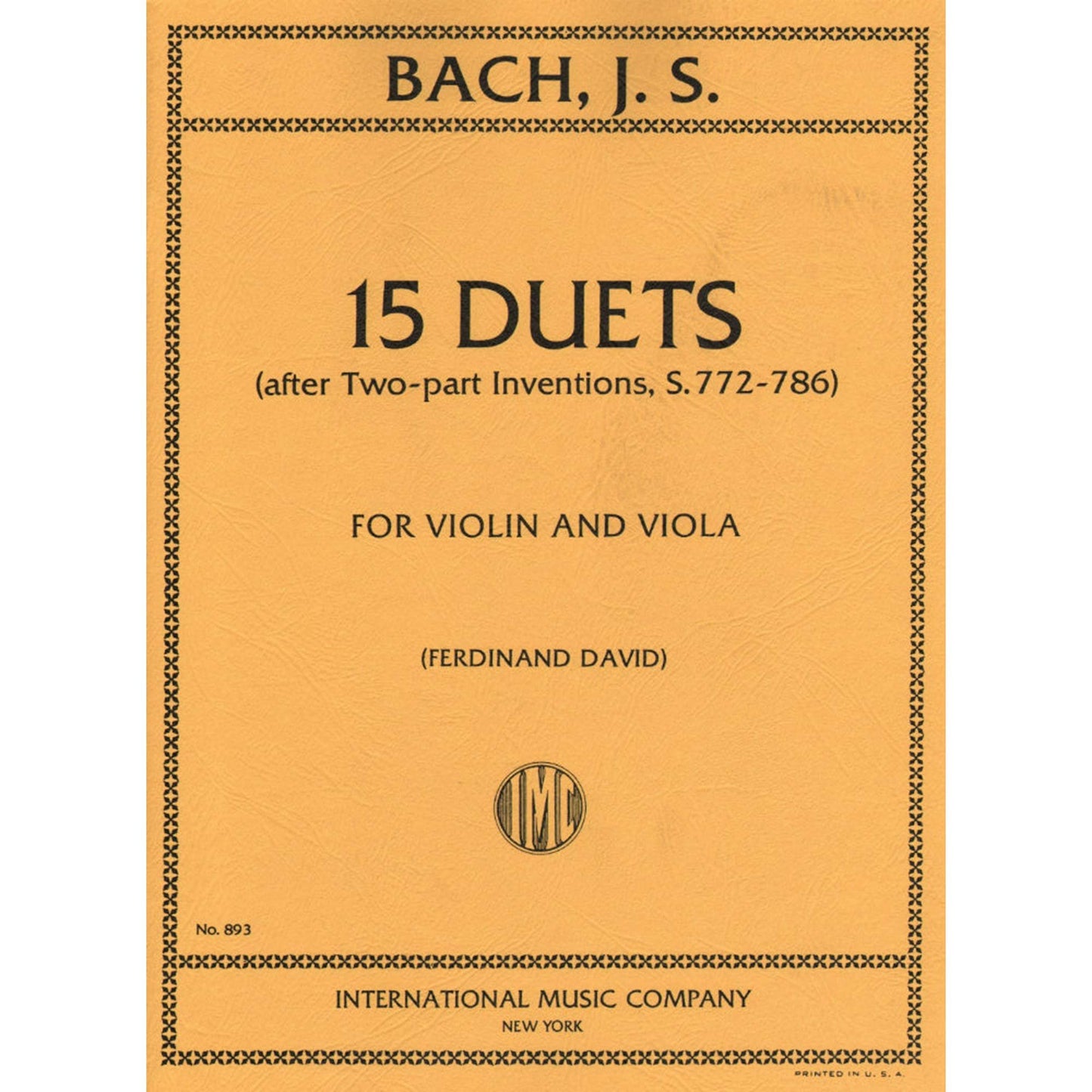 Bach, J.S. - 15 Duets After Two Part Inventions BWV 772 786 for Violin and Viola Arranged by David