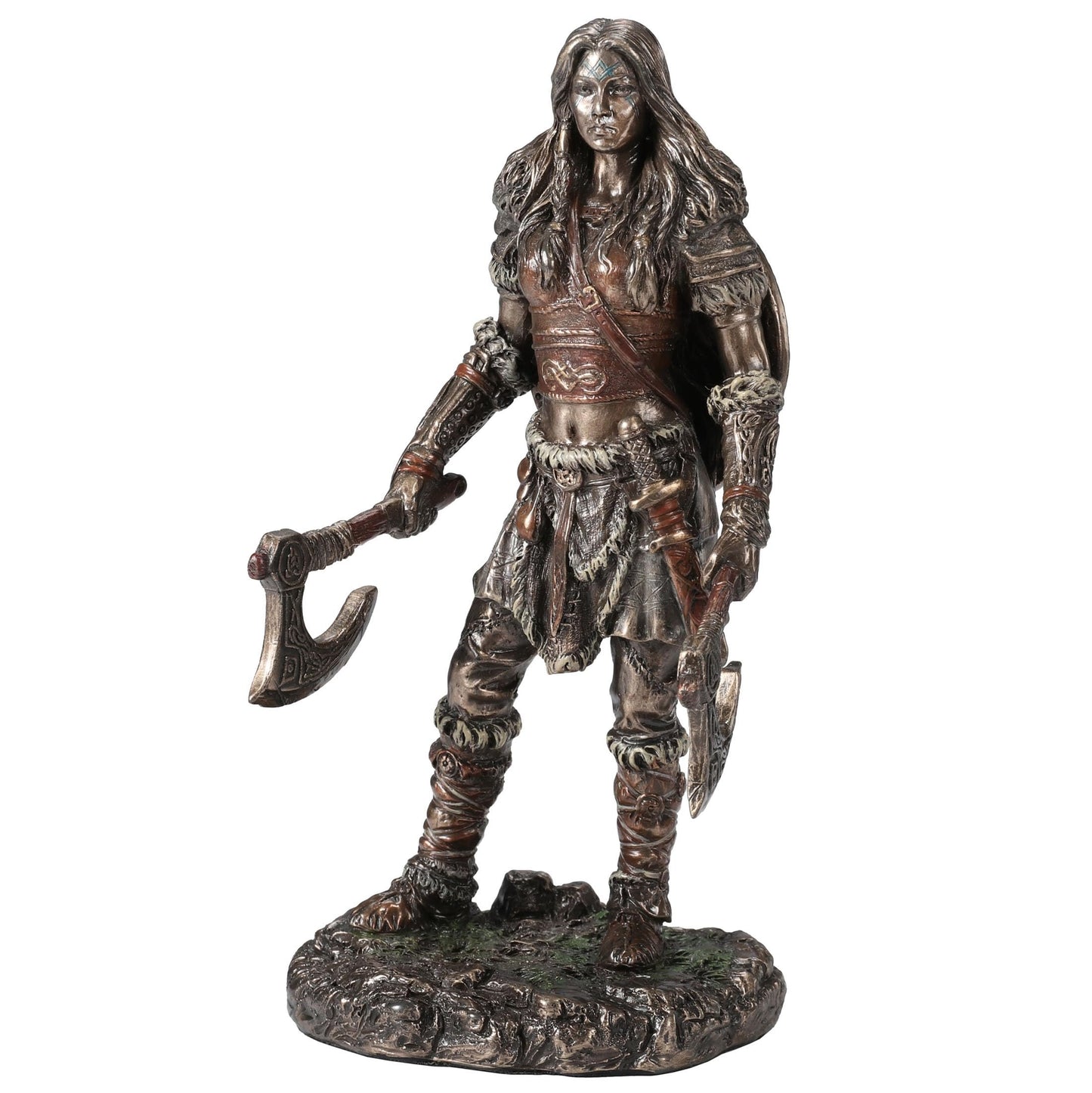 Veronese Design 6 1/8 Viking Twin Axes Berserker Female Resin Sculpture Cold Cast Bronze Finish