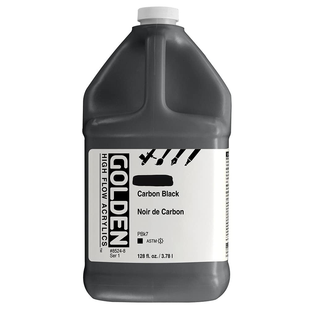 GOLDEN High Flow Acrylics, Carbon Black, 128 fl. oz. Jug, Professional Acrylic Paint, Opaque