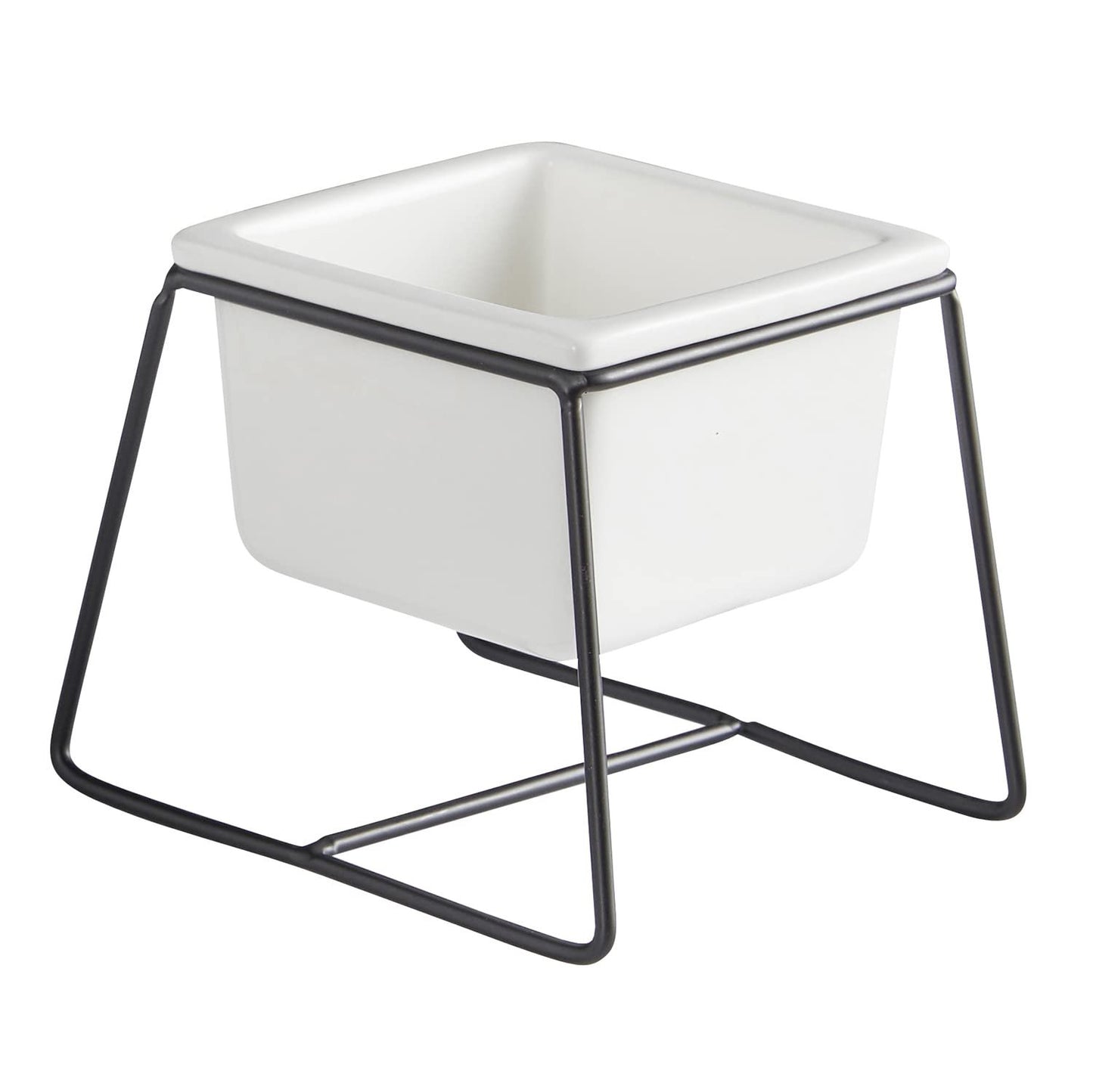 47th & Main Sleek & Modern Square Ceramic Planter with Black Metal Stand for Succulents Flowers and More, Small, White