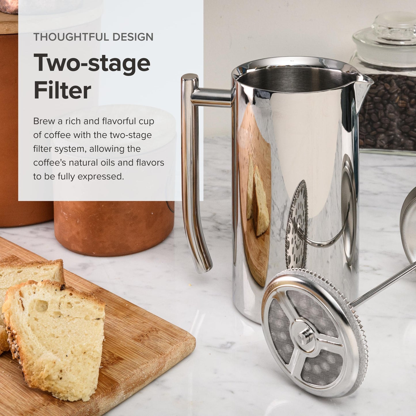 Frieling USA Double Wall Stainless Steel French Press Coffee Maker with Zero Sediment Dual Screen