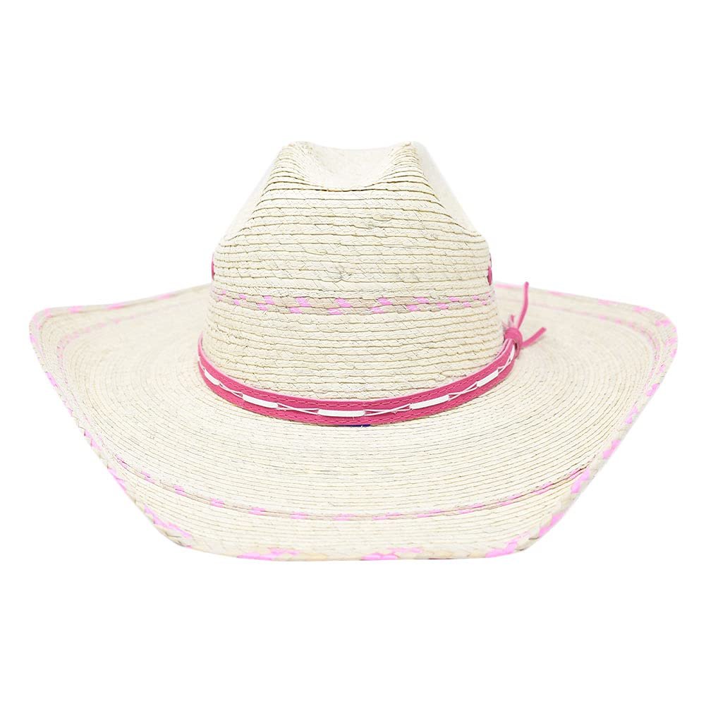 Bullhide Hats Girls' Candy Kisses 10x Palm Leaf Straw Cowboy Hat, Natural/Pink, One Size