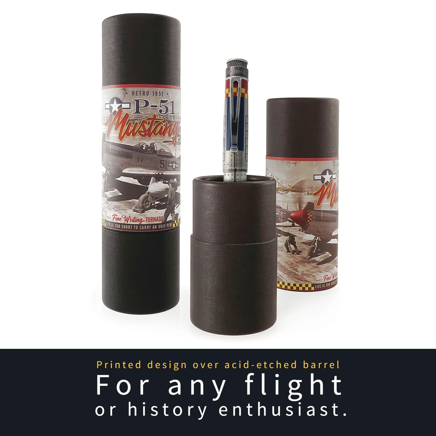 Retro 51 Tornado Fountain Pen - P-51 Mustang Edition, Extra Fine Nib - Collector's Item & Writing Masterpiece
