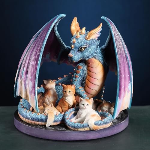 Veronese Design 5 1/8 Inch Foster Family by Selina Fenech Iridescent Dragon and Cats Hand Painted Figurine