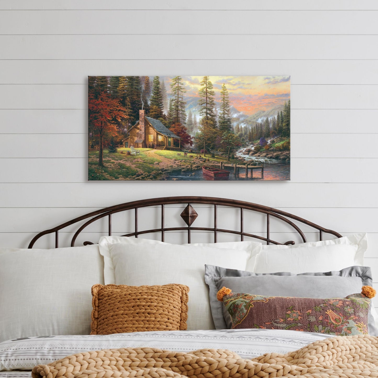 Thomas Kinkade A Peaceful Retreat 16" x 31" Gallery Wrapped Canvas Art | Frameless Room Wall Art | Certificate of Authenticity Included