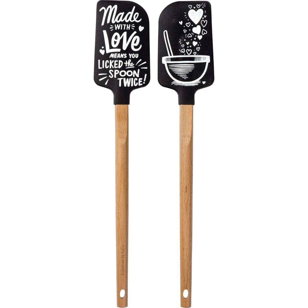 Silicone Spatula with Wood Handle with Funny Sentiment - Love Means You Licked the Spoon Twice