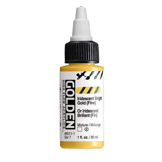 GOLDEN High Flow Acrylics, Iridescent Bright Gold (Fine), 1 fl. oz. Bottle, Professional Acrylic Paint, Transparent