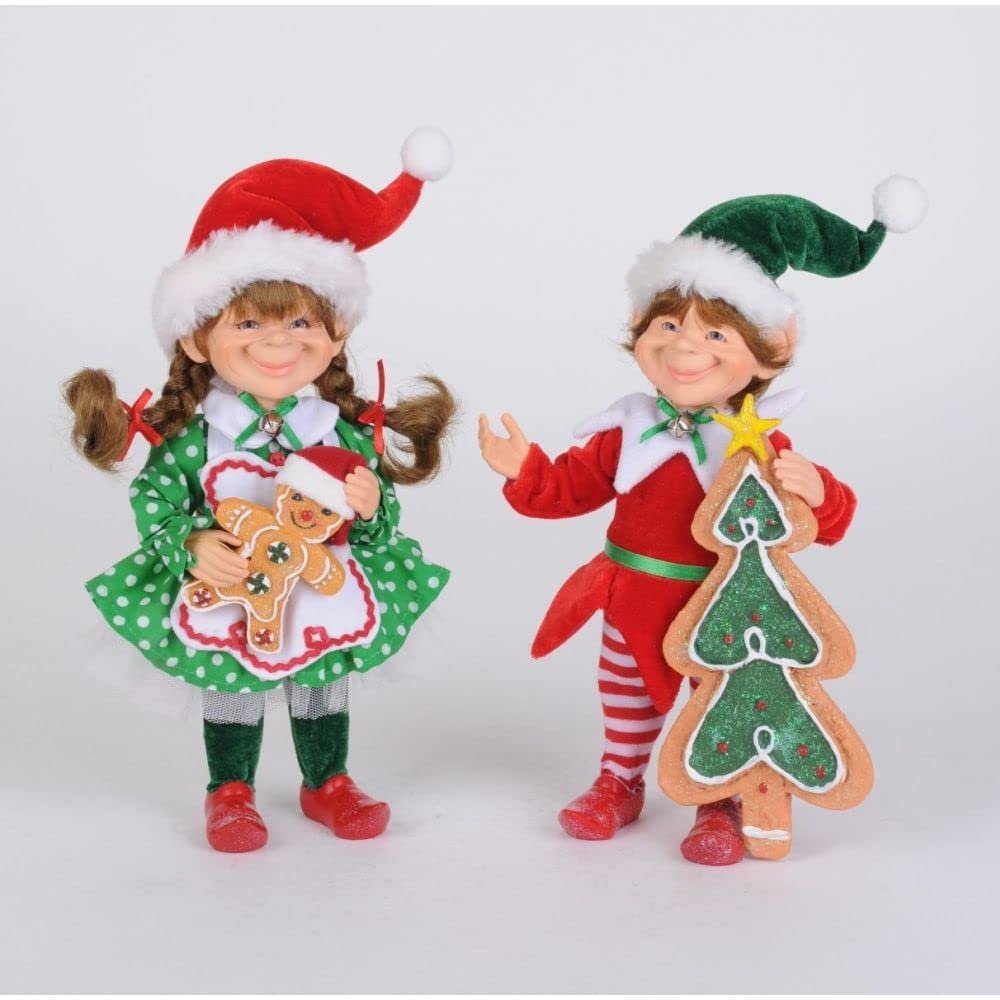 Karen Didion Green Polka Dot Gingerbread Elf Set of 2