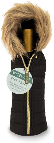 WILD EYE DESIGNS WINE BOTTLE JACKET PARKA, BLACK INSULATED WINE JACKET WITH HOOD FUN AND CUTE WINE BOTTLE COVER…