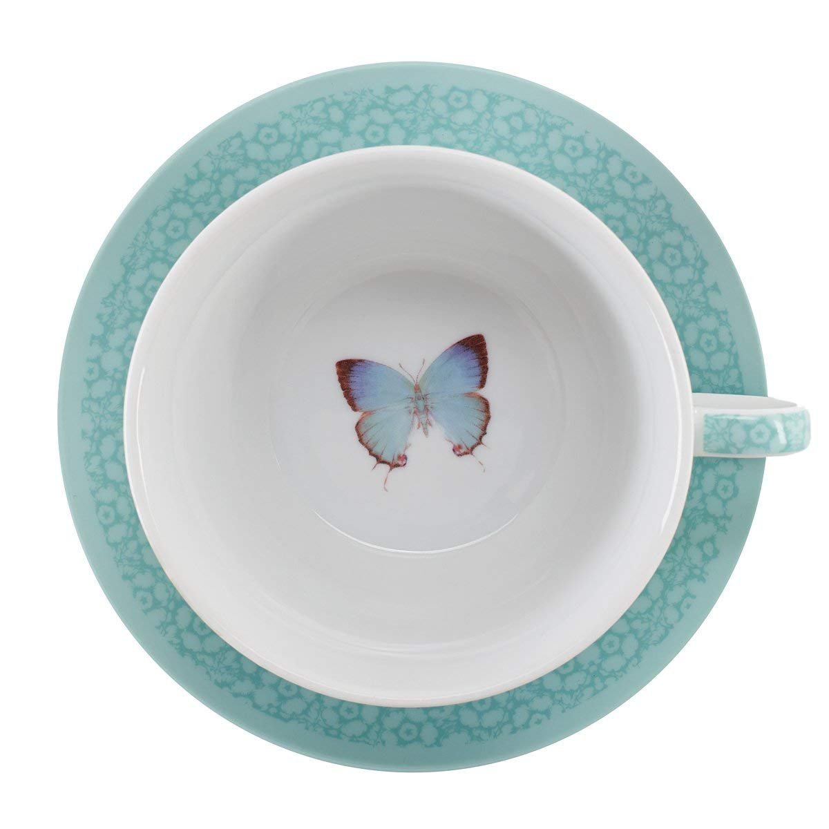 Christian Art Gifts Ceramic 14 oz. Teapot Set for Women: Botanic Butterfly Blessings - Grace Ephesians 2:8 Inspirational Bible Verse, Turquoise Tea For One Set w/8 oz. Cup & Saucer, White & Turquoise
