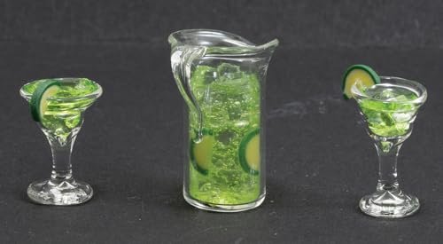 Dollhouse Miniature Glass Pitcher of Margarita with 2 Filled Glasses