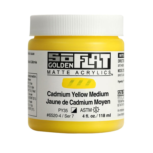 SoFlat Matte Acrylics by GOLDEN, Cadmium Yellow Medium, 4 fl. oz. Jar, Professional Acrylic Paint, Semi-Opaque
