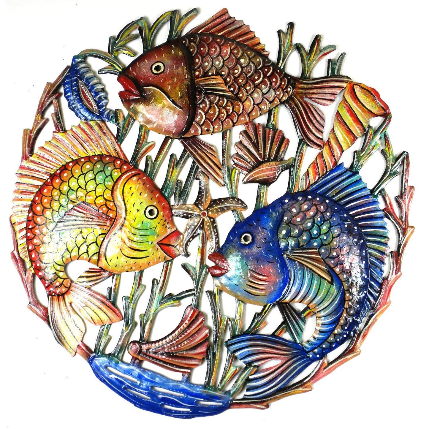 Global Crafts 24" Recycled Hand-Painted Haitian Metal Wall Art Sea Life
