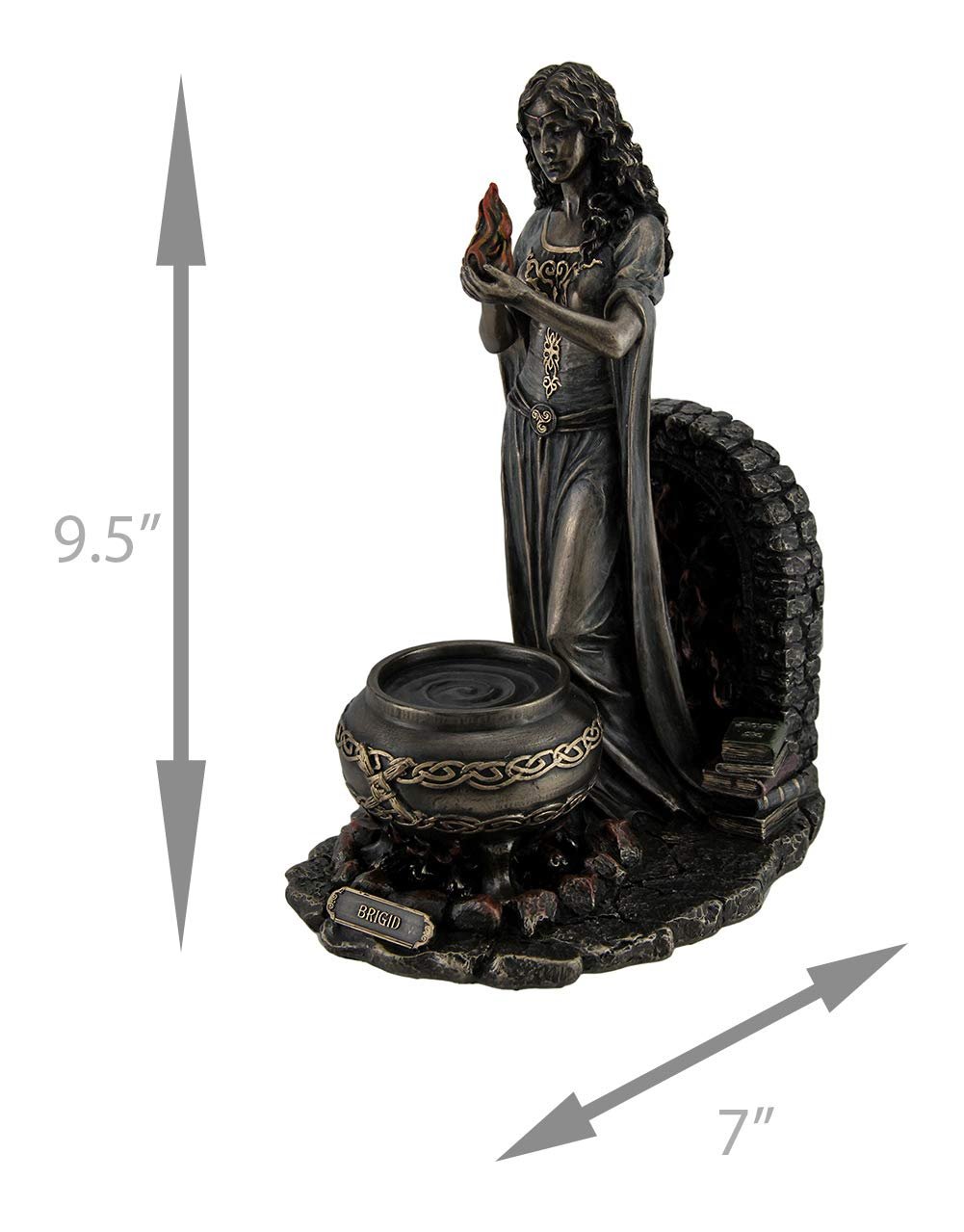VERONESE DESIGN 9 5/8" Tall Brigid Goddess of Hearth and Home Holding Sacred Flame Statue Cold Cast Resin Antique Bronze Finish