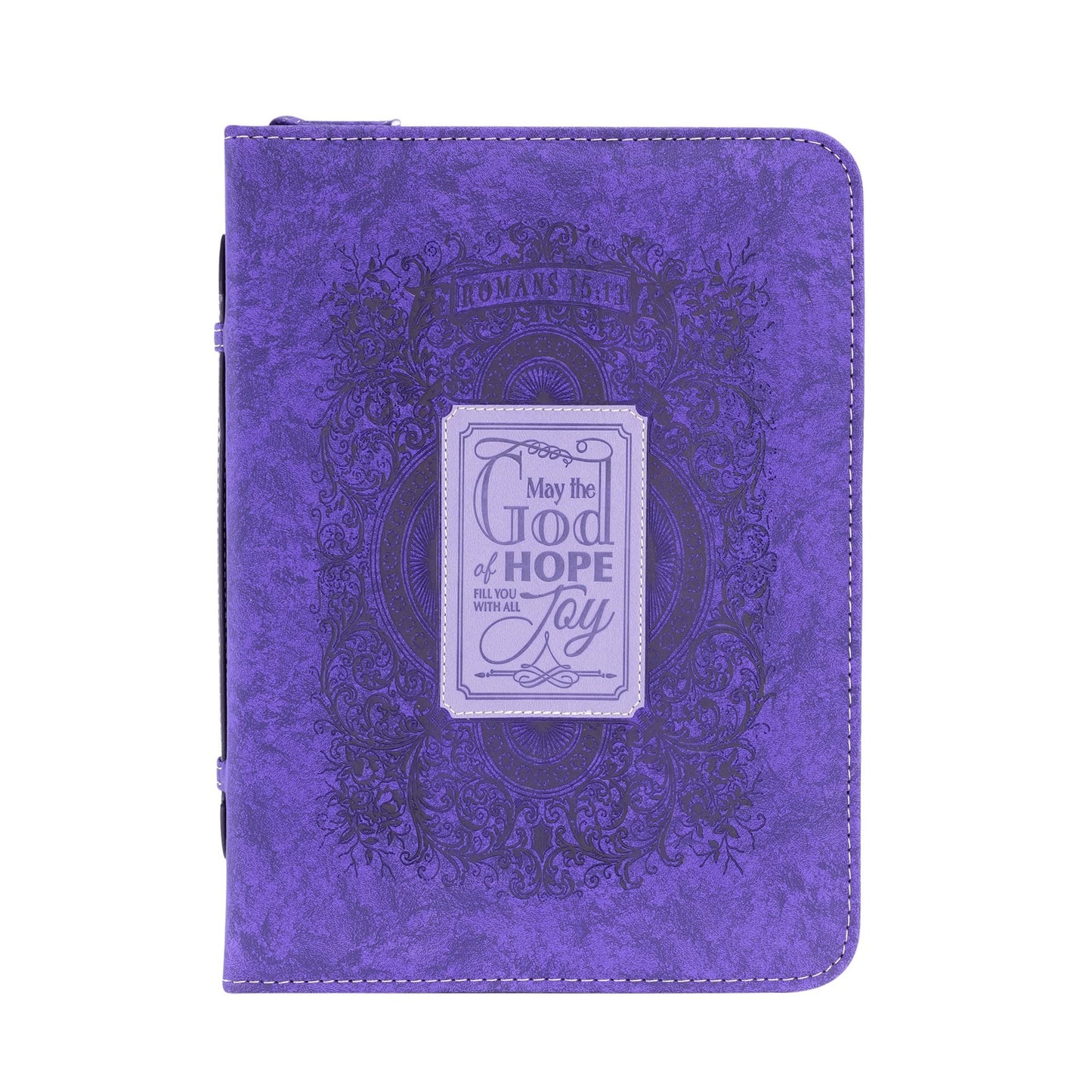 Hope Fill with Joy Purple Paisley 10 x 7 Vegan Leather Zippered Bible Cover with Handle, Large