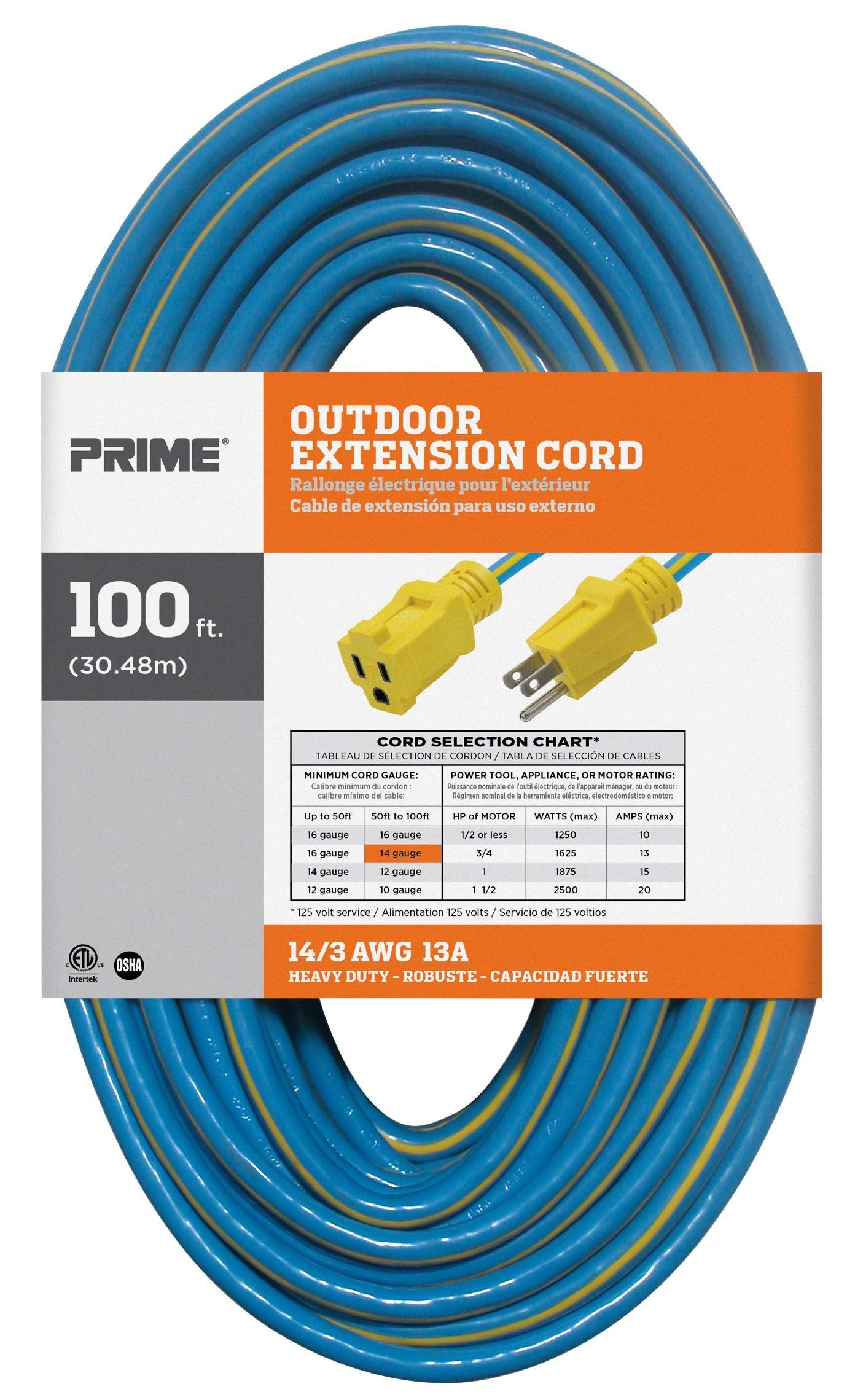 Prime KC506735 100-Foot 14/3 SJTW Kaleidoscope Heavy Duty Extension Cord, Blue and Yellow