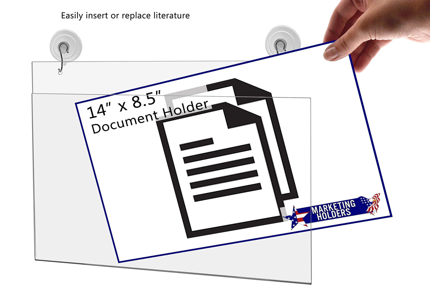 Marketing Holders 2 Pack Suction Cup Hooks Sign Holder 14” x 8.5" Document Holder Double Sided Window Mount Menus Daily Specials and Events Sign Sleeve for Restaurants and Cafes