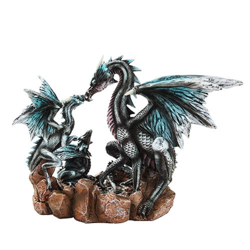 PTC 10.5 Inch Black and Blue Dragon Family Mystical Statue Figurine