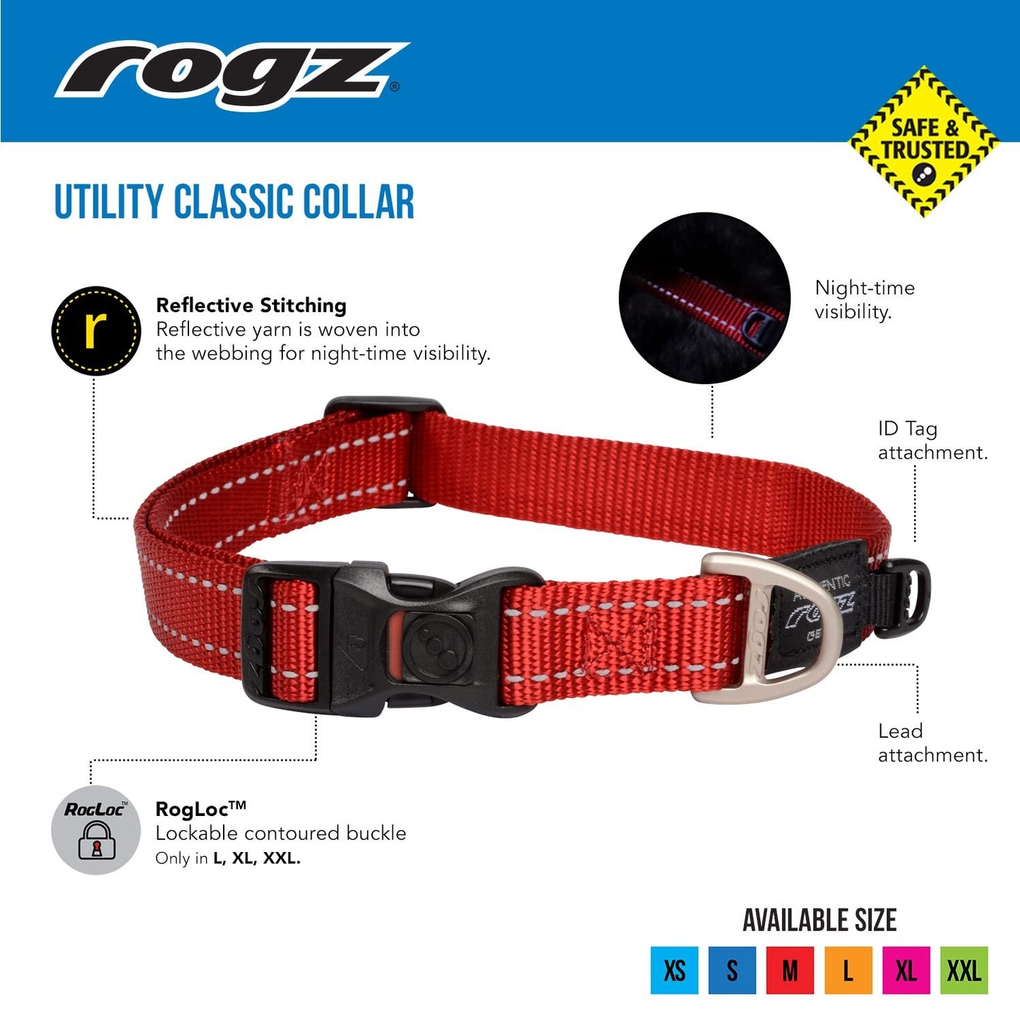 Rogz Utility Large 3/4-Inch Reflective Fanbelt Dog Collar