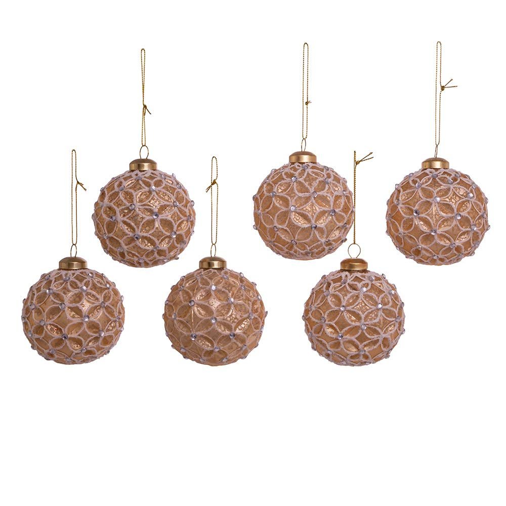 80MM Gold Lattice Glass Ball Ornaments, 6-Piece Set