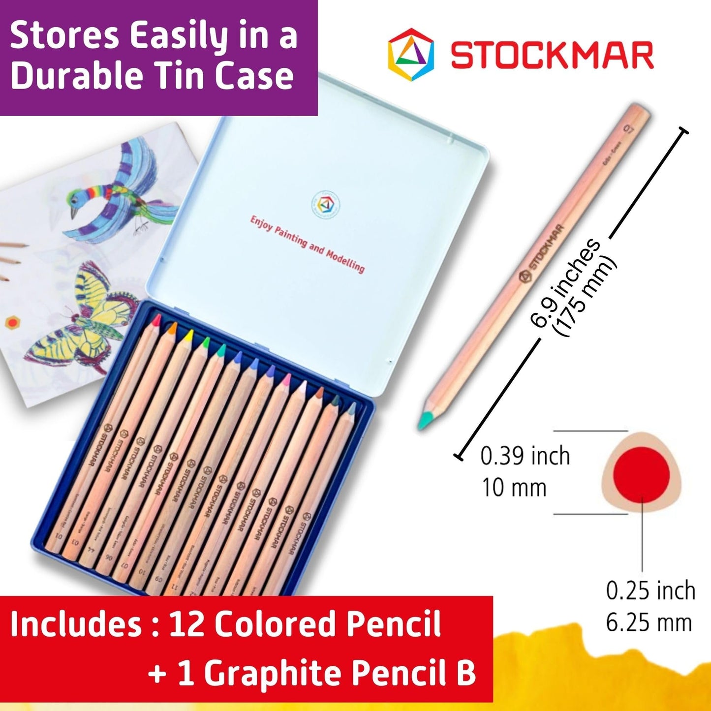 STOCKMAR Triangular Colored Pencils In a Tin Case