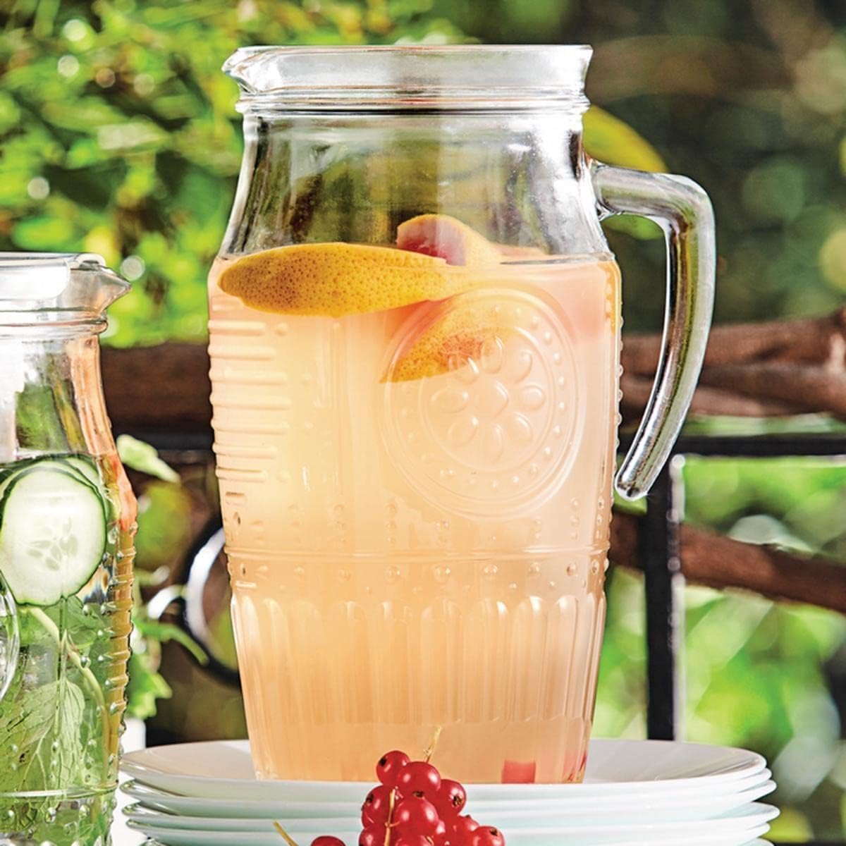 Bormioli Rocco Romantic, Elegant Floral Glass Pitcher, 60.75 oz, Made In Italy.
