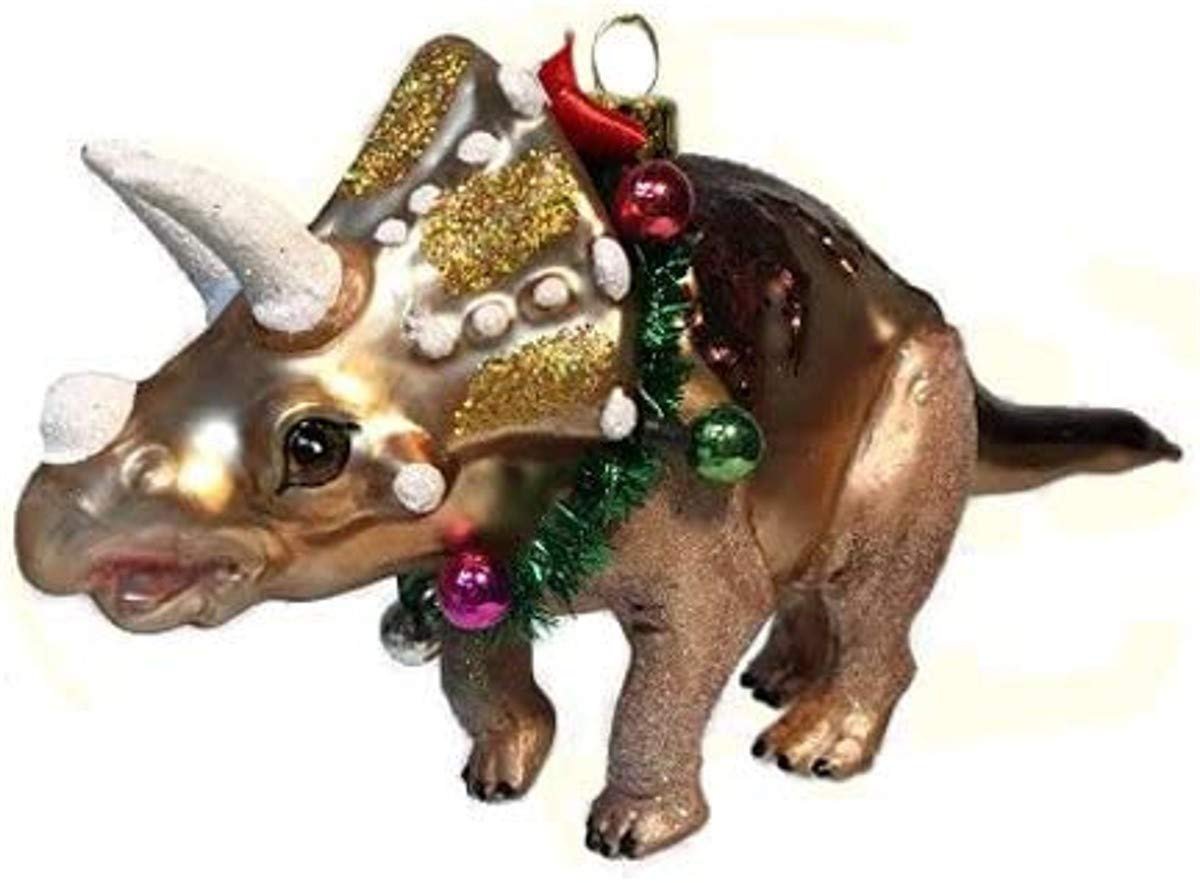 December Diamonds 79-80521 Blown Glass Triceratops Dinosaur with Garland Ornament 7 Inches