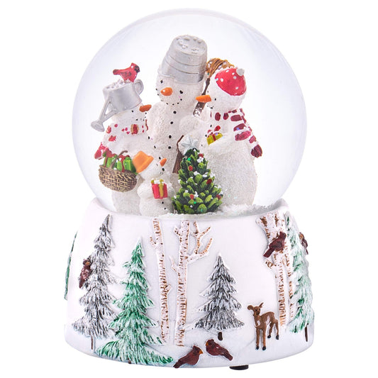 Roman 5.75-Inch Musical Snowman Family Glitterdome – 100mm Wind-Up Christmas Snow Globe, Holiday Home Décor, Gift for Winter & Snowman Lovers