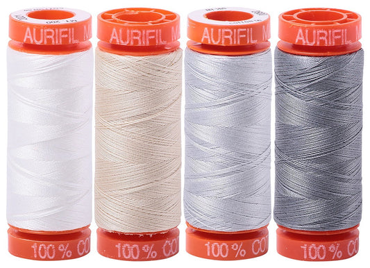 Aurifil (4) 220 YD Spools 50 wt Quilter's Super Set of Essential Piecing Thread Colors Bundle of 4 Spools